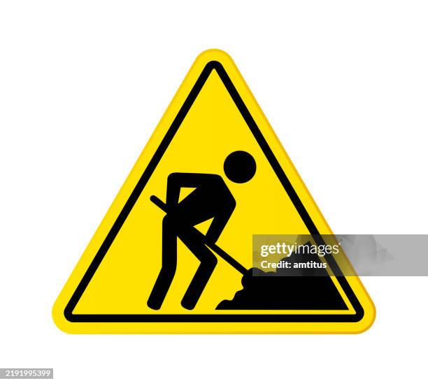 under construction sign - road construction worker stock illustrations