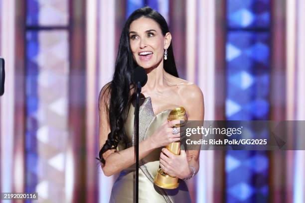 Demi Moore wins Best Performance by a Female Actor in a Motion Picture Musical or Comedy during the 82nd Annual Golden Globes held at The Beverly...