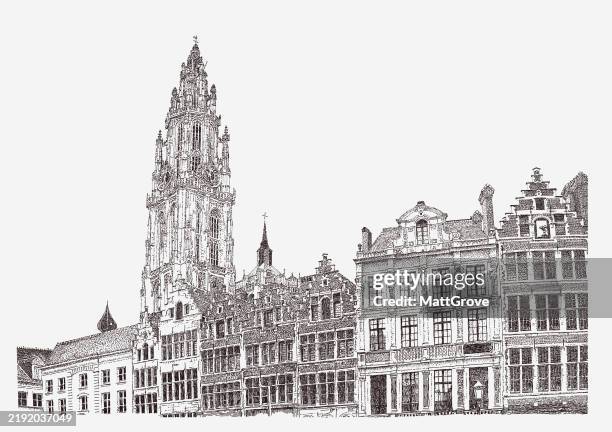 antwerp grote markt city center - pinnacle stock illustrations