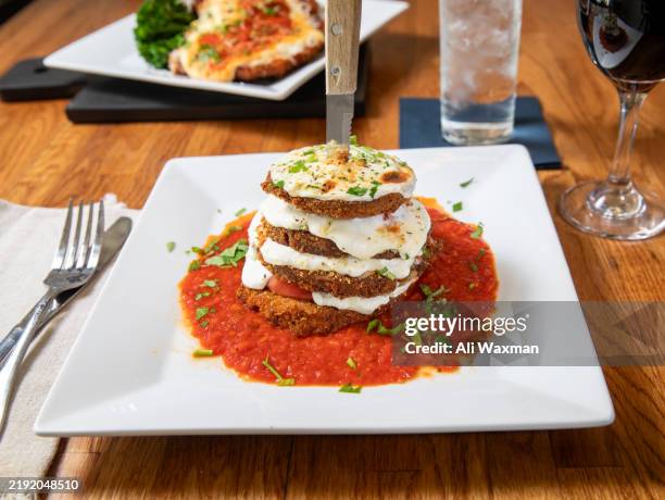 eggplant stack lasagna - mozzarella stock pictures, royalty-free photos & images