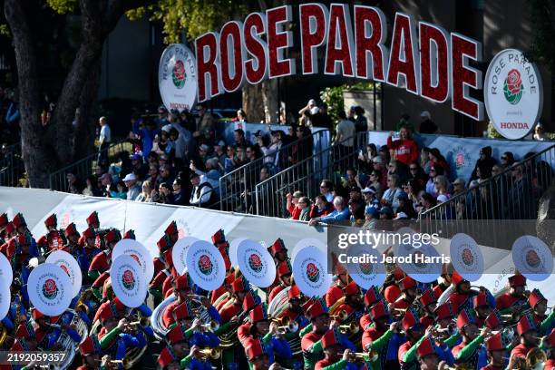The 605 Allstar band participates in the 136th Rose Parade Presented By Honda on January 01, 2025 in Pasadena, California.