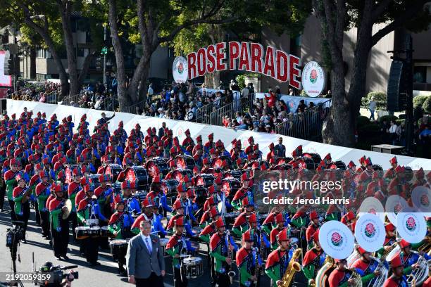 The 605 Allstar band participates in the 136th Rose Parade Presented By Honda on January 01, 2025 in Pasadena, California.