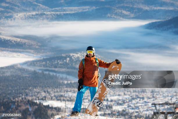 snowboarding in mountain - winter sport stock pictures, royalty-free photos & images