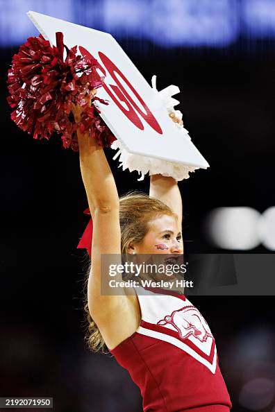 Arkansas Razorbacks Cheer Cheerleader of the Arkansas Razorbacks performs during a game against ...