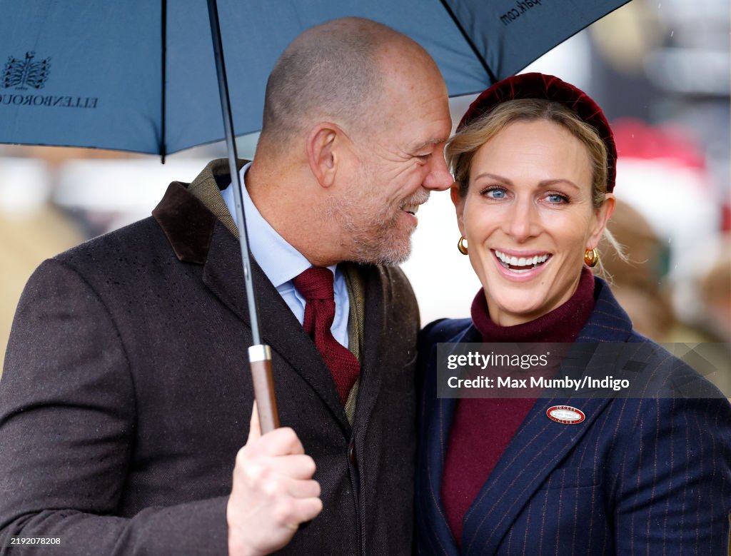 Zara Tindall And Family Attend New Year's Day Racing Meet At Cheltenham Racecourse