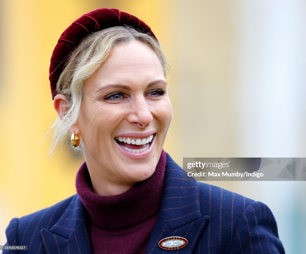 Zara Tindall And Family Attend New Year's Day Racing Meet At Cheltenham Racecourse