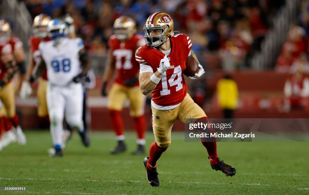 49ers Rookie Ricky Ricky Pearsall of the San Francisco 49ers runs after making a catch ...