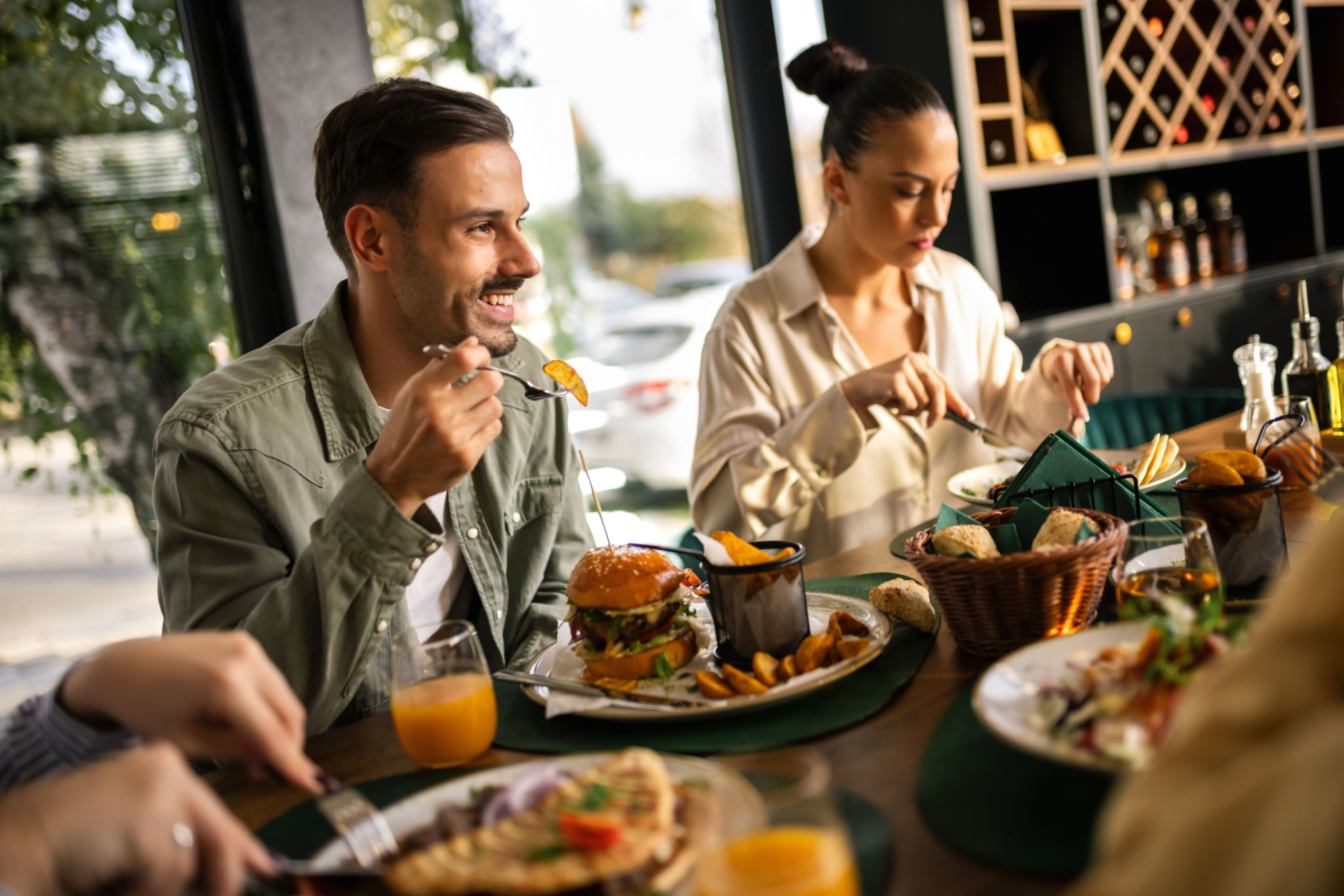 people eating deli