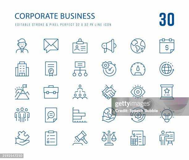 corporate business icon set - technology driven processes stock illustrations