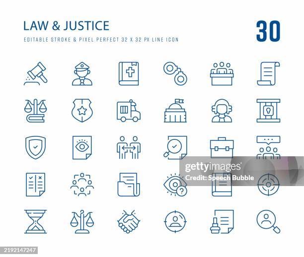 illustrazioni stock, clip art, cartoni animati e icone di tendenza di set di icone diritto e giustizia - busta per la raccolta di prove incriminatorie