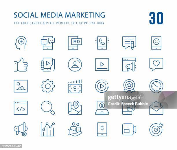 social media marketing icon set - social media icon stock illustrations