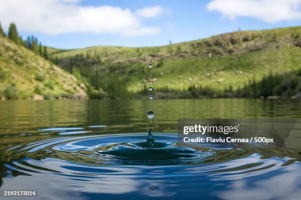 a photo of a droplet falling into a body of water - wet stock pictures, royalty-free photos & images
