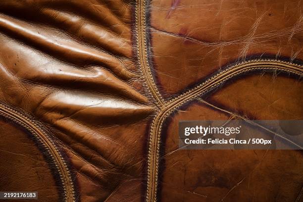 a photo of a brown leather texture with visible stitching - cucitura foto e immagini stock