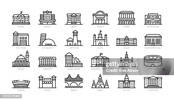 stockillustraties, clipart, cartoons en iconen met public and cultural buildings icons - amfitheater