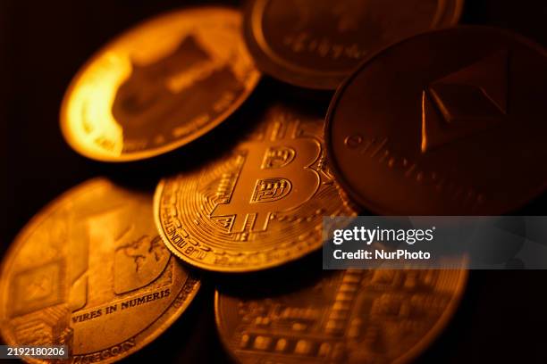 Representation of cryptocurrencies are seen in this illustration photo taken in Krakow, Poland on January 6, 2025.