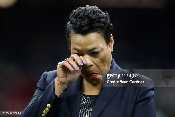 New Orleans Mayor Latoya Cantrell observes a moment of silence for the victims of the tragedy on January 1, prior to the 91st Allstate Sugar Bowl...