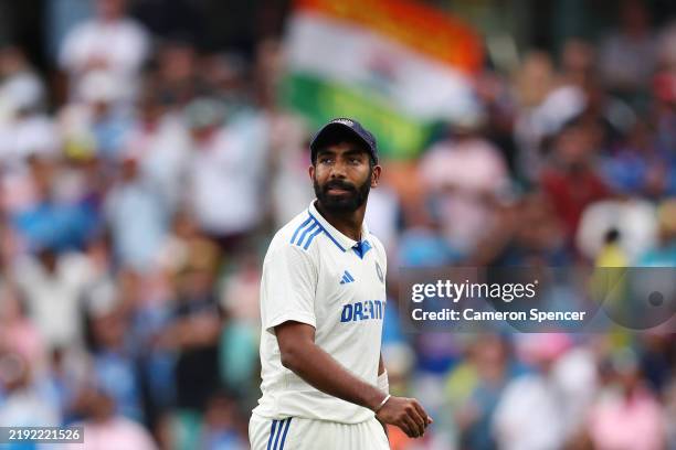 Jasprit Bumrah of India walks off the field with teammates following the end of play on day one of the Fifth Men's Test Match in the series between...