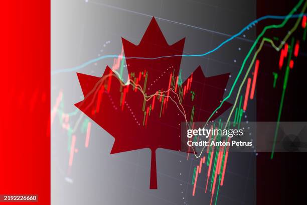 canadian flag against economic data charts - bankrupt stock pictures, royalty-free photos & images