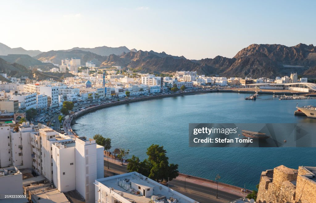 Breathtaking View of Muscat, capital city of Oman at Sunset