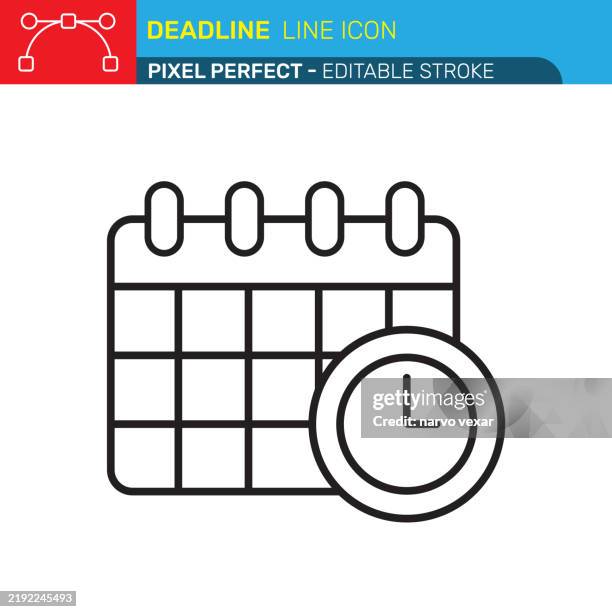 calendar with clock icon - deadline symbol, time management, scheduling - minimalist design, clean lines - pixel perfect with editable stroke - ui and ux vector icons. - perfect timing stock illustrations