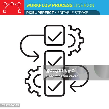 Workflow Process Icon - Checkboxes, Gears, and Arrows, Sequential Steps, Minimalist Design, Efficiency Symbol, Task Management - Pixel Perfect with Editable Stroke - UI and UX Vector Icons. Workflow Process Icon - Checkboxes, Gears, and Arrows, Sequential Steps, Minimalist Design, Efficiency Symbol, Task Management - Pixel Perfect with Editable Stroke - UI and UX Vector Icons.