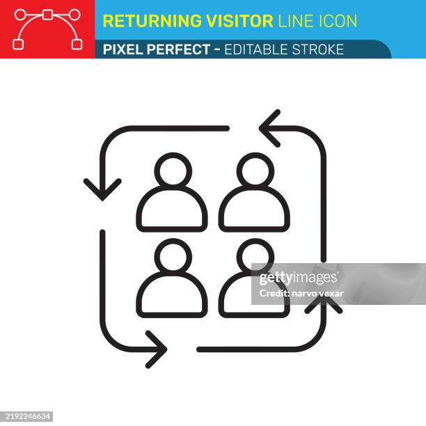 ilustraciones, imágenes clip art, dibujos animados e iconos de stock de icono de línea de visitante recurrente - píxel perfecto - trazo editable - interfaz de usuario, iconos vectoriales ux. - visita