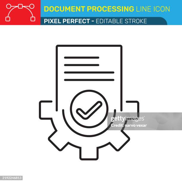 document processing line icon - pixel perfect - editable stroke - ui, ux vector icons. - database search stock illustrations