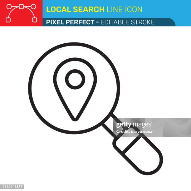 local search line icon - pixel perfect - editable stroke - ui, ux vector icons. - location tracking stock illustrations