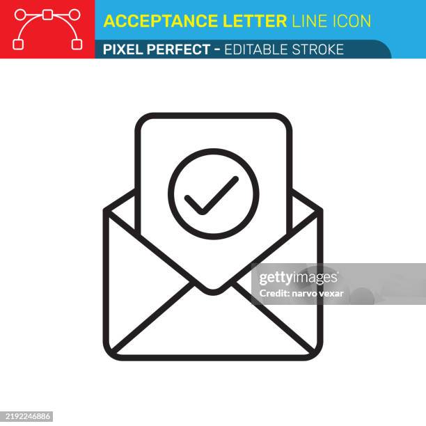 acceptance letter line icon - pixel perfect - editable stroke - ui, ux vector icons. - reading contract stock illustrations