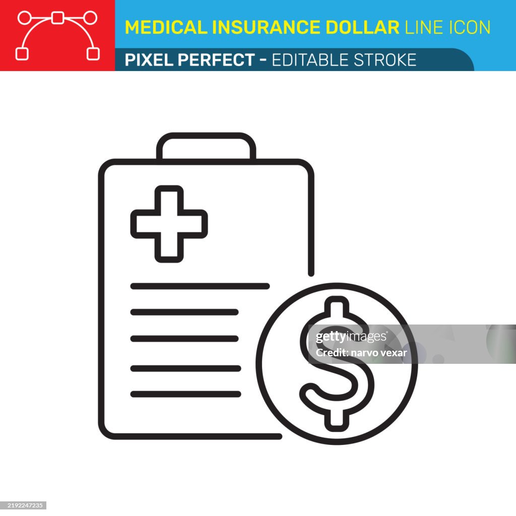 Medical Insurance Dollar Line Icon - Pixel Perfect - Editable Stroke - UI, UX Vector Icons.