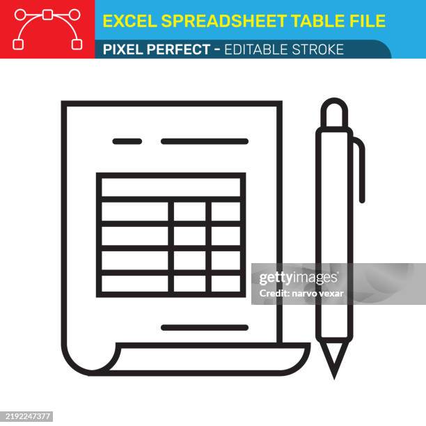 excel spreadsheet table file - pixel perfect - editable stroke - ui, ux vector icons. - excel spreadsheet computer stock illustrations
