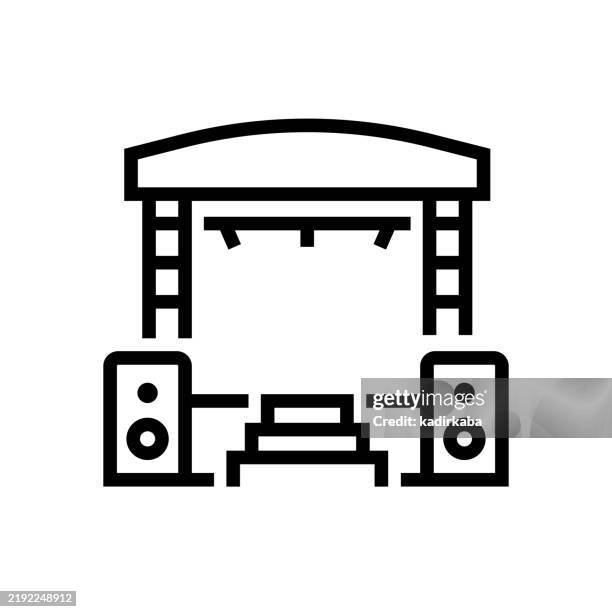 concert stage and musical group line icon. party, entertainment. - concert stage speakers stock illustrations