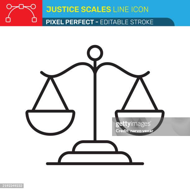 justice scales line icon - pixel perfect - editable stroke - ui, ux vector icons. - scale stock illustrations