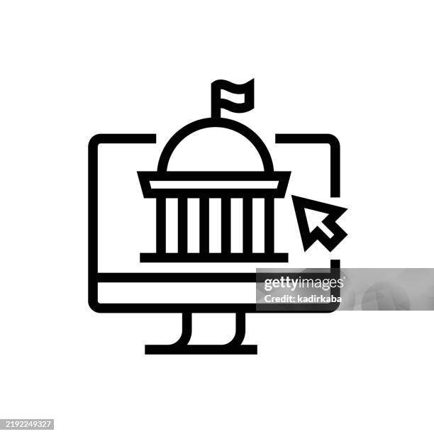 bildbanksillustrationer, clip art samt tecknat material och ikoner med e-government line icon. - utbildningsbyggnad