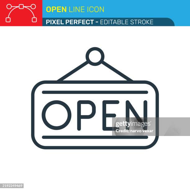 open sign line icon - pixel perfect - editable stroke - ui, ux vector icons. - restaurant opening stock illustrations