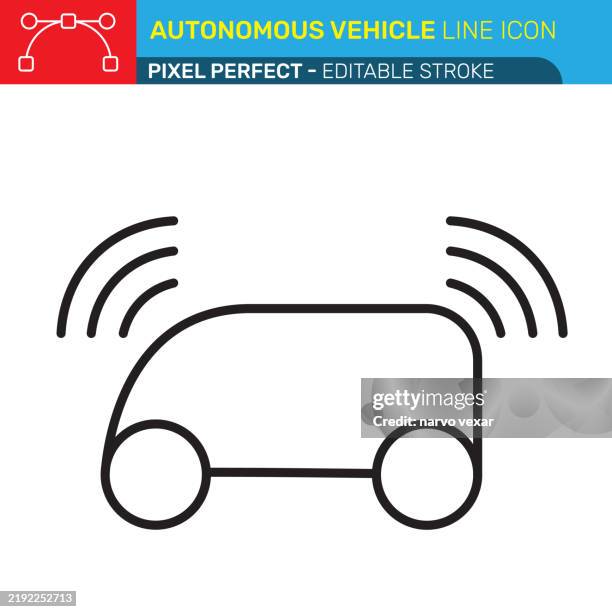 autonomous vehicle line icon - pixel perfect - editable stroke - ui, ux vector icons. - self driving truck stock illustrations