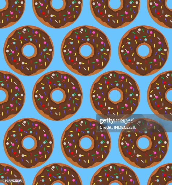donut seamless pattern - dark chocolate background stock illustrations