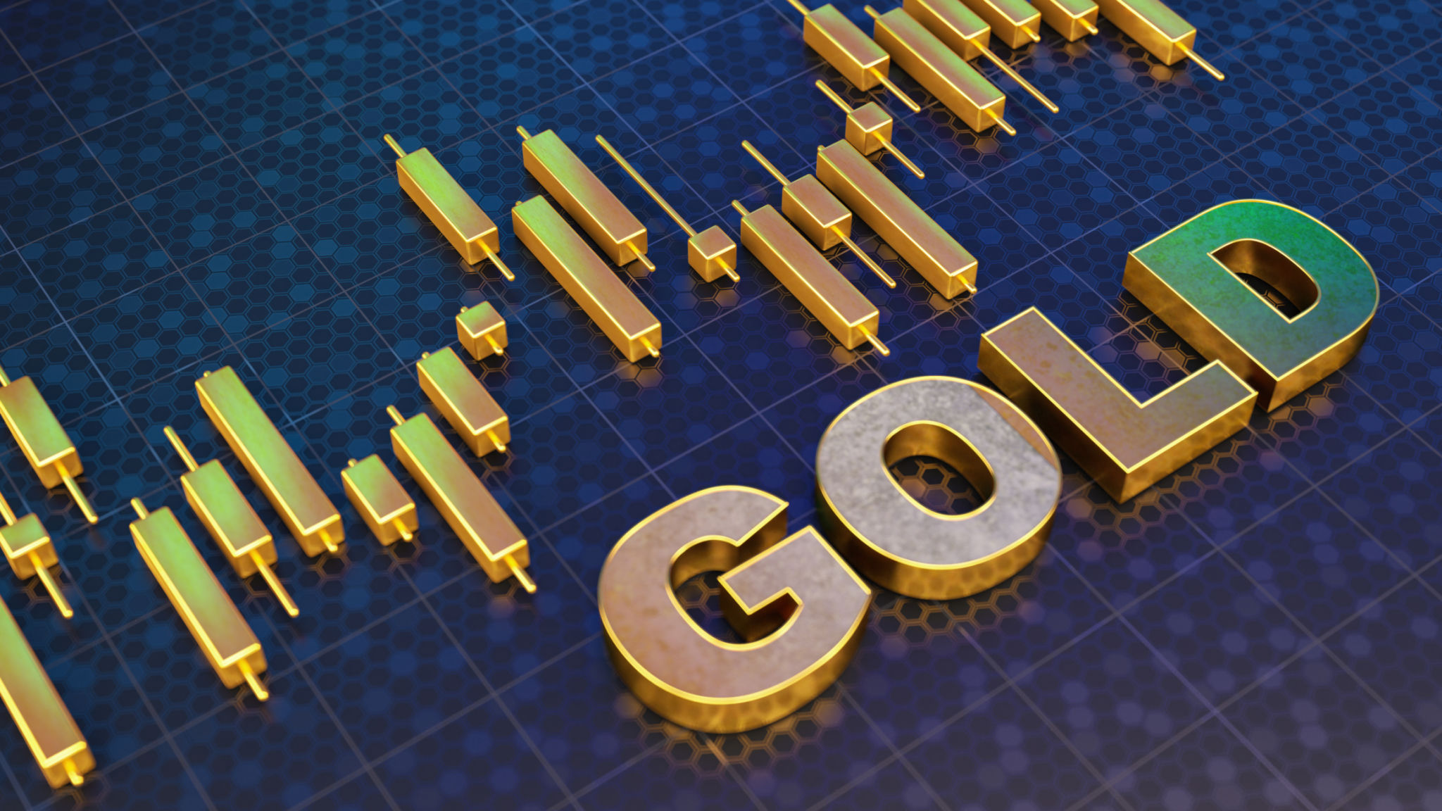 Gold Trading Concept with Golden Candle Stick Chart Gold Trading Concept with Golden Candle Stick Chart