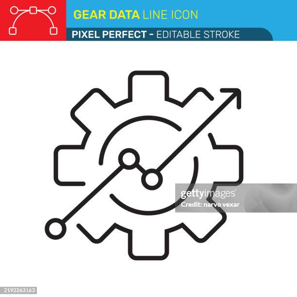 gear data line icon - pixel perfect - editable stroke - ui, ux vector icons. - growth chart white background stock illustrations