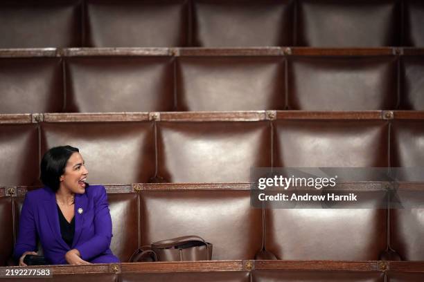 Rep. Alexandria Ocasio-Cortez arrives for the first day of the 119th Congress in the House Chamber of the U.S. Capitol Building on January 03, 2025...
