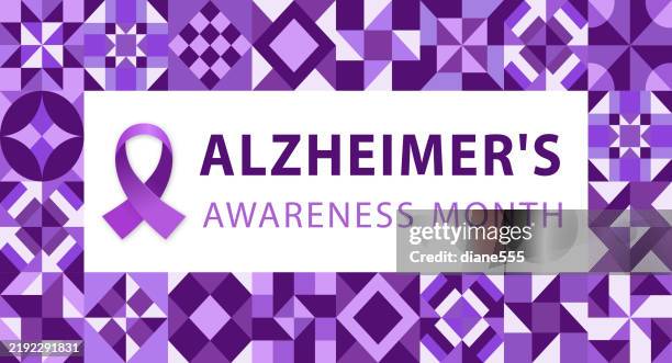 illustrazioni stock, clip art, cartoni animati e icone di tendenza di viola alzheimer's awareness month web banner con quilt block disegni sfondo - simbolo-della-società-civile