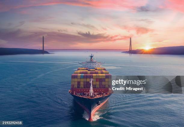 aerial view of container ship. - skepp bildbanksfoton och bilder