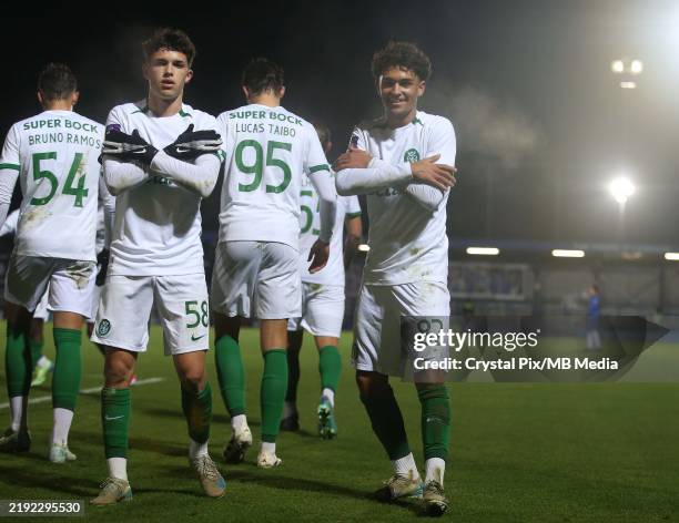 Gabriel Silva of Sporting CP U21 B goal celebration with Flavio Goncalves of Sporting CP U21 B after scoring to put Sporting CP 2-1 ahead during the...