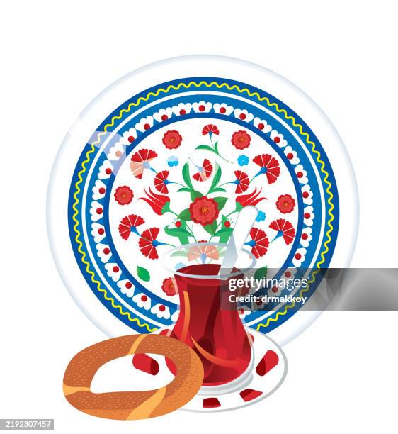 istanbul symbols, bagels, and turkish tea - grand bazaar stock illustrations