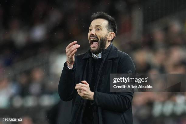 Carlos Corberan, Head Coach of Valencia CF, reacts during the LaLiga match between Valencia CF and Real Madrid CF at Estadio Mestalla on January 03,...