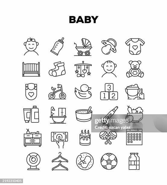 baby wealth related line icons set. editable stroke. - onesie stock illustrations