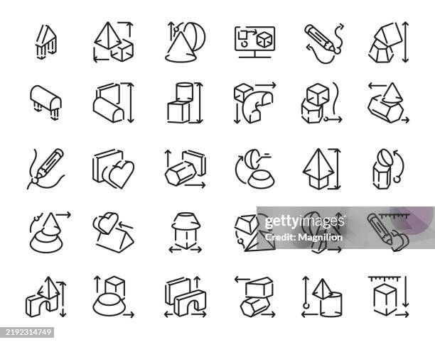 comprehensive line icons set showcasing cad, computer-aided design, concepts, editable stroke, vector illustration. - computer line drawing stock illustrations