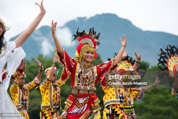 festival dancers from camiguin island, philippines - filipino festival stock pictures, royalty-free photos & images