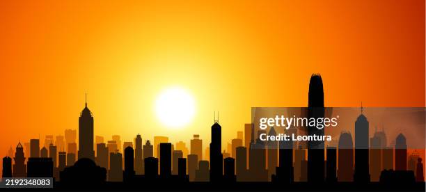 hong kong skyline silhouette (all buildings are complete and moveable) - hong kong harbour stock illustrations