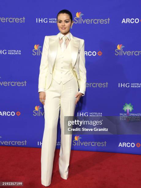 Selena Gomez arrives at the 36th Annual Palm Springs International Film Festival Film Awards at Palm Springs Convention Center on January 03, 2025 in...